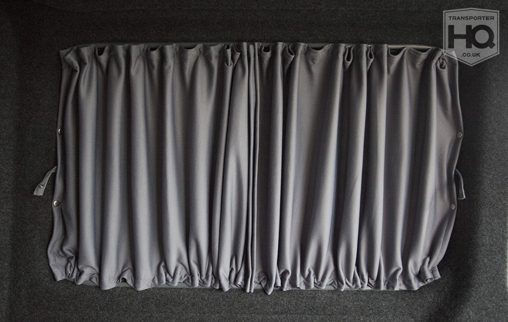 VW Transporter T5/T6 - Curtains - Passenger Side - Rear Quarter - LWB - Grey - Standard Blackout