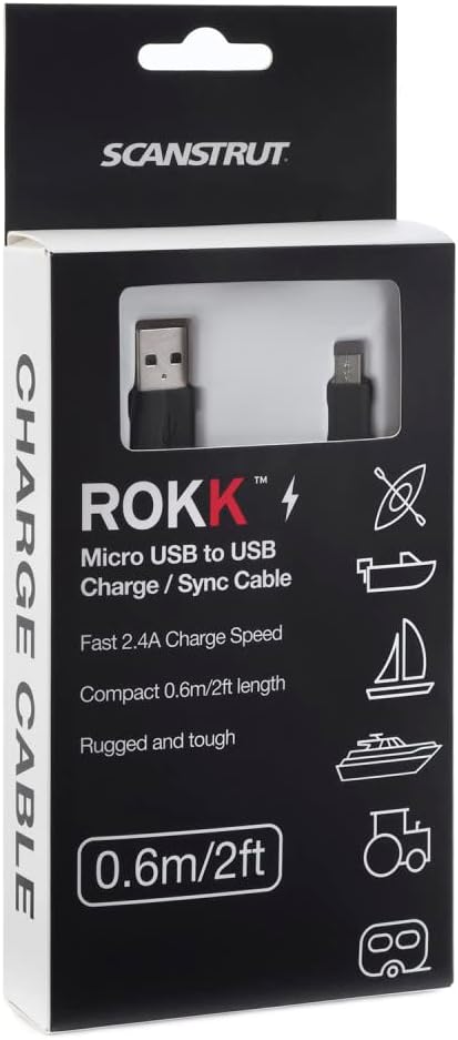 Scanstrut - USB A to Micro USB Data Cable / Fast Charging Lead - 0.6m Black (CBL-MU-600)