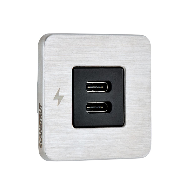 Scanstrut - TILE - USB - C / USB - C Interiors Charging Socket 12/24V - Brushed Stainless Bezel